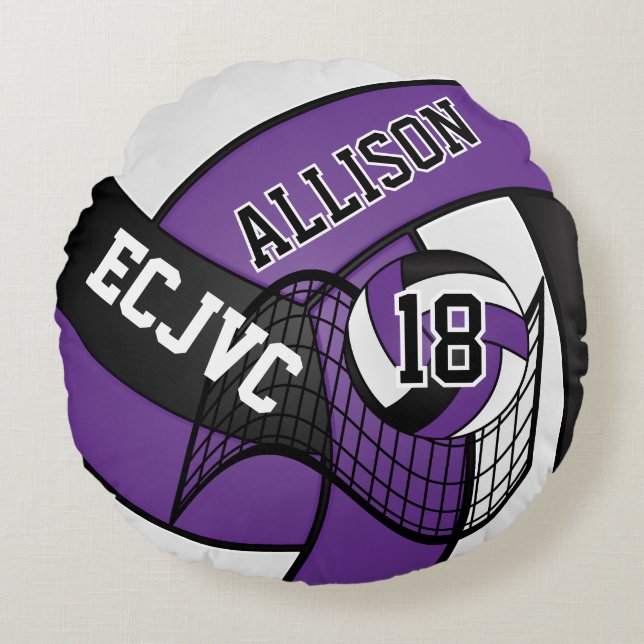 Coussins Ronds Volley-ball 🏐 Sport-Purple, Blanc et Noir (Devant)