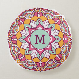 Coussins Ronds Votre monogramme personnalisé Boho lancer oreiller