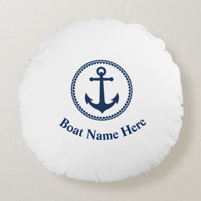Coussins Ronds Votre Nom De Bateau Avec Ancre Maritime (Devant)