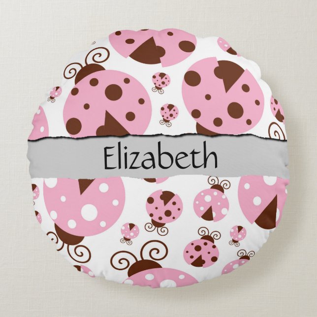 Coussins Ronds Votre nom - Ladybugs, Ladybirds - Pink Brown (Devant)