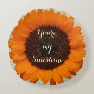 Coussins Ronds Vous êtes My Sunshine Orange Sunflower Burlap Rust