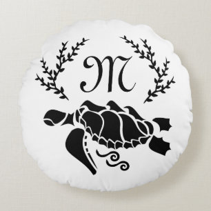 Coussins Ronds Vue latérale de la tortue noire