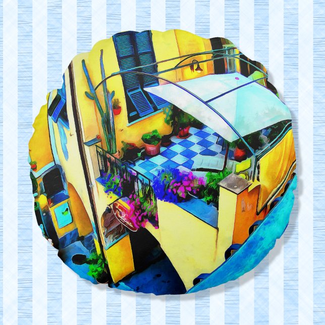 Coussins Ronds Vue matinale depuis un balcon des Cinque Terre (Créateur téléchargé)