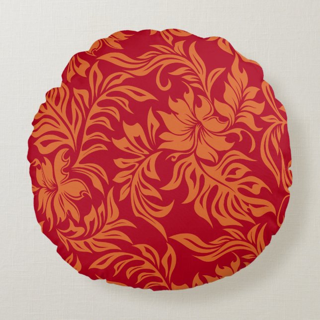 Coussins Ronds Waikiki Hibiscus Hawaiian Pareau Floral (Devant)
