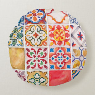 Coussins Ronds Watercolor ceramic tiles collection. Square vintag