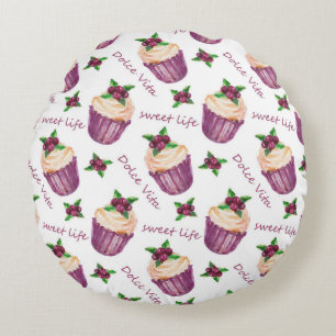 Coussins Ronds Watercolor cupcakes