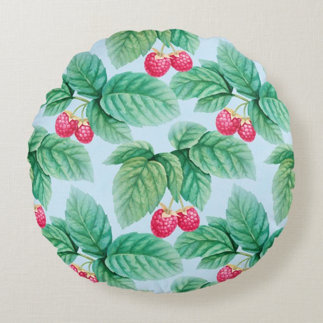Coussins Ronds Watercolor illustration of raspberries. Seamless p (Devant)