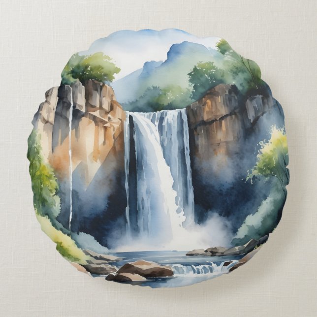 Coussins Ronds Watercolor painted waterfall (Devant)