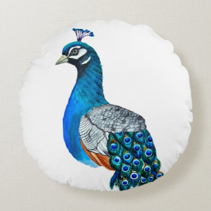 Coussins Ronds Watercolor peacock