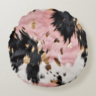 Coussins Ronds Western Cowgirl rose noir blanc or Abstrait