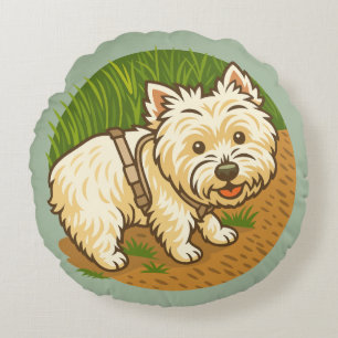 Coussins Ronds Westie heureux sur le sentier de la nature