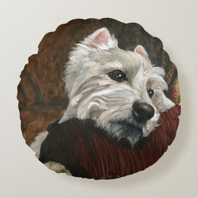 Coussins Ronds Westie sur canapé (Devant)