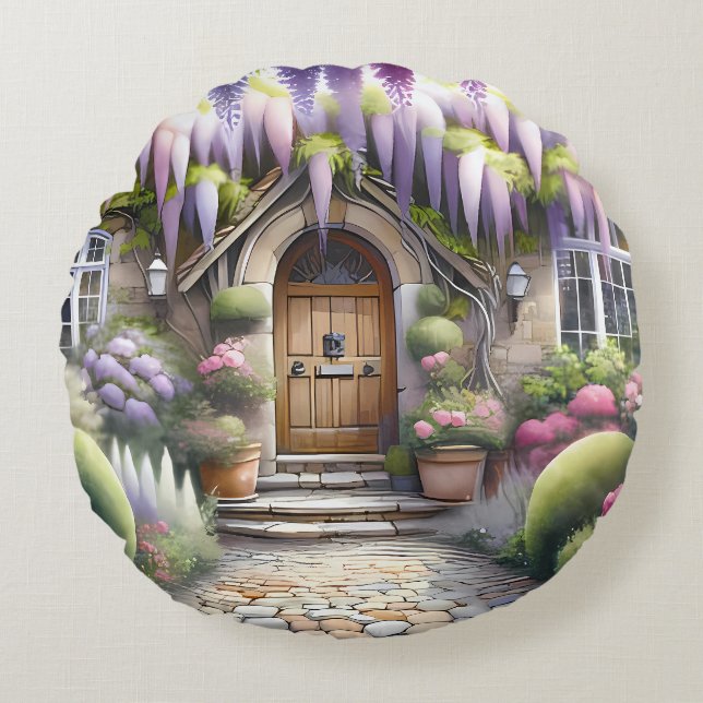 Coussins Ronds Whimsical Cottage Garden Pathway (Devant)