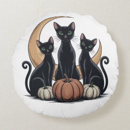 Coussins Ronds Whimsigothique Chats noirs Citrouille Lune Hallowe