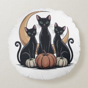 Coussins Ronds Whimsigothique Chats noirs Citrouille Lune Hallowe