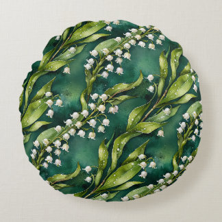 Coussins Ronds White Lily of the Valley on Teal