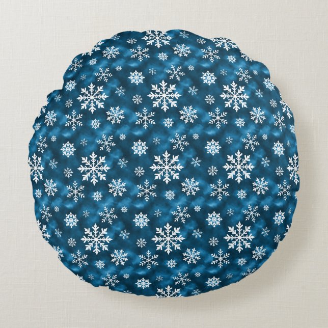 Coussins Ronds White Snowflakes On Blue Background Christmas (Devant)