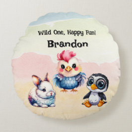 Coussins Ronds Wild One Happy Fun Woodland Animaux Aquarelle
