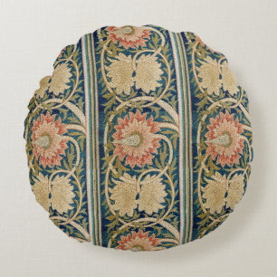 Coussins Ronds William Morris Fleurs Roses Broderie de Soie Antiq