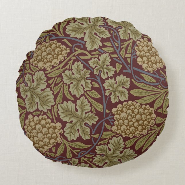Coussins Ronds William Morris Vine Grappe Rouge Vert Art (Devant)