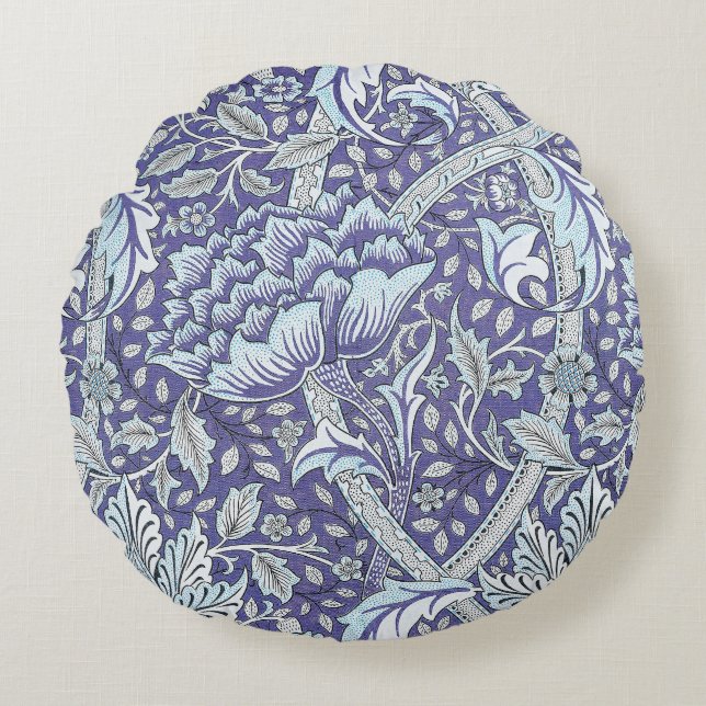 Coussins Ronds William Morris Windrush fleurs bleues (Devant)