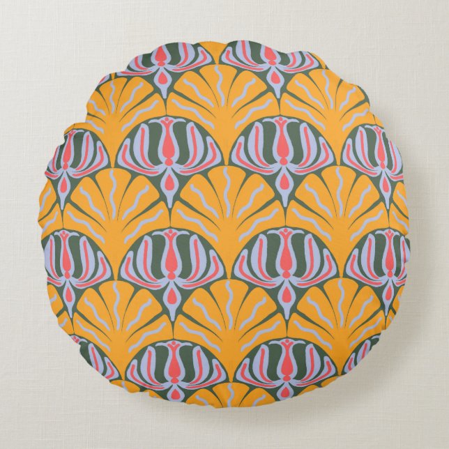 Coussins Ronds Yellow Scallop Cotton Round Pillow (Devant)