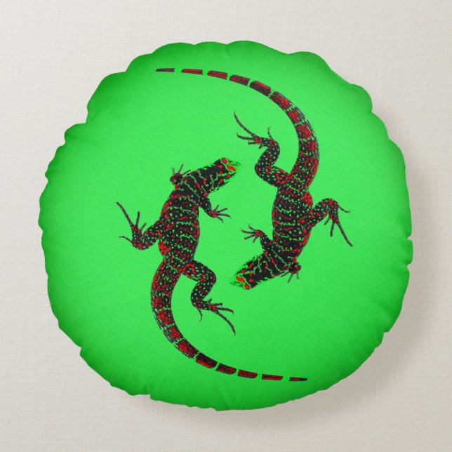 Coussins Ronds Yin Yang Lizards (Devant)