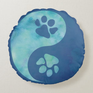 Coussins Ronds Yin Yang Paw Blue