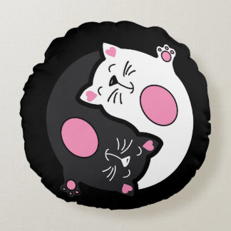 Coussins Ronds Yin Yang Sleeping Cats In Black And White 