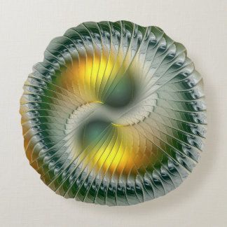 Coussins Ronds Yin Yang Vert Jaune Abstrait coloré Fractal