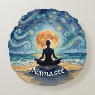 Coussins Ronds Yoga Méditation Ciel Nocturne Étoilé Lune Plage Oc