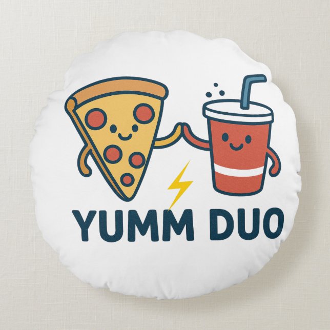 Coussins Ronds Yumm Duo Pizza et Soda Cute Cartoon (Devant)