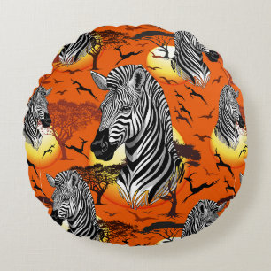 Coussins Ronds Zebra African Savanna Wild Animal