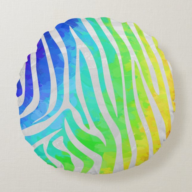 Coussins Ronds Zebra Rainbow et White Print (Devant)