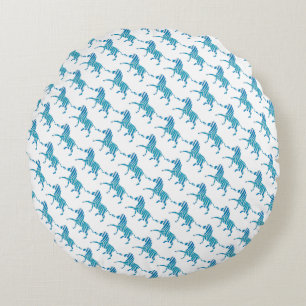 Coussins Ronds Zebra Silhouette Bleu et Blanc