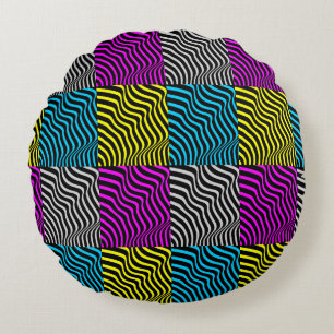 Coussins Ronds Zebra Stripes - Motif géométrique Art Abstrait 3D