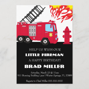 Coute Fire Truck Pompier Invitation d'anniversaire