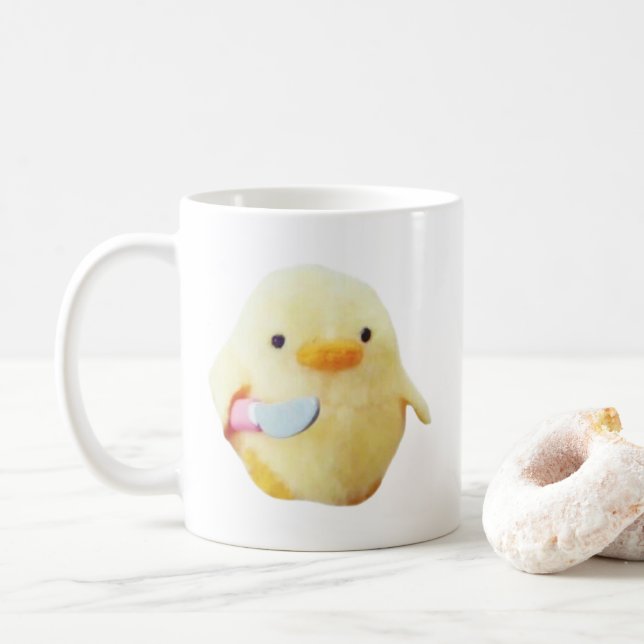 Couteau Canard Plush Mème Mug Double Côté (Avec donut)
