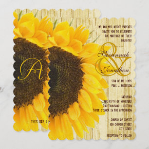 Coutry Chic Barn Wood Sunflower Wedding Einladung
