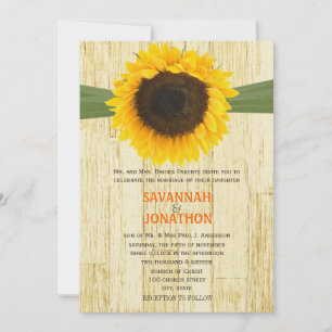 Coutry Chic Barn Wood Sunflower Wedding Einladung