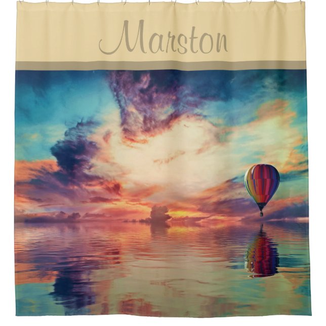 Coutume Golden Hot Air Balloon Nom Douche Rideau (Devant)