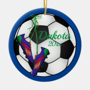 Coutume Soccer Ornement de Noël Rouge - Clefs Bleu