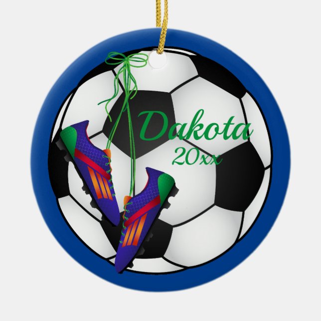 Coutume Soccer Ornement de Noël Rouge - Clefs Bleu (Devant)