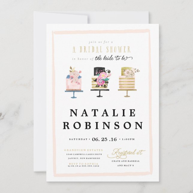 Couture Cake Bridal Shower Invitation - or (Devant)