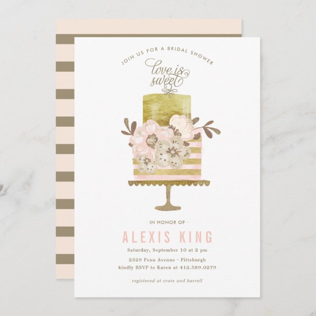 Couture Cake Gold Bridal Douche Invitation (Devant / Derrière)