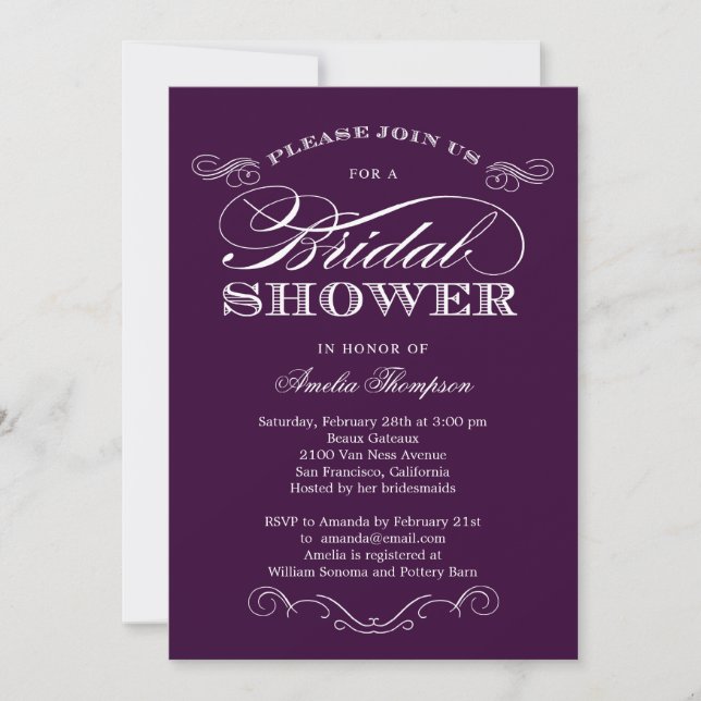 Couture Elegance Bridal Shower Invitation - Purple (Devant)