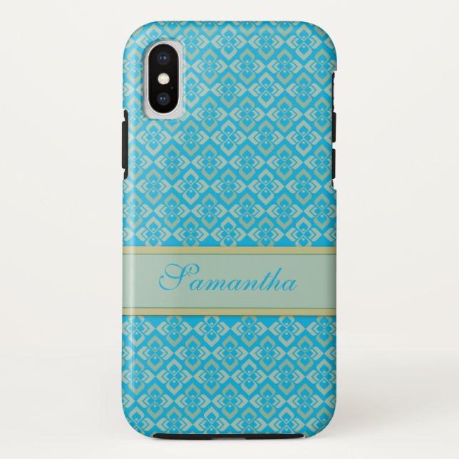 Couture Rautenblau-goldener individuelle Name Case-Mate iPhone Hülle (Rückseite)