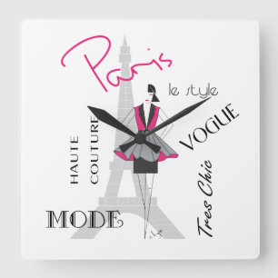 Couturen Paris Haute, Mode, Eiffel-Turm Quadratische Wanduhr