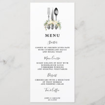 couverts fleuris verdure Carte menu mariage