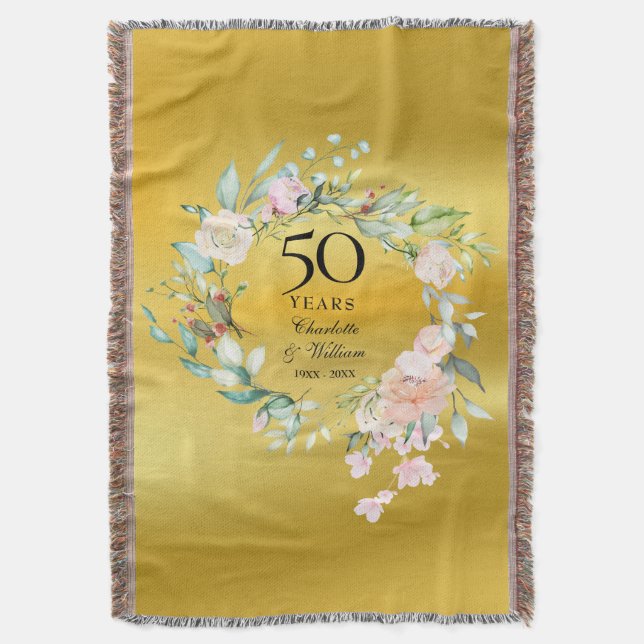 Couverture 50e anniversaire de Mariage Floral Gold Foil (devant Vertical)